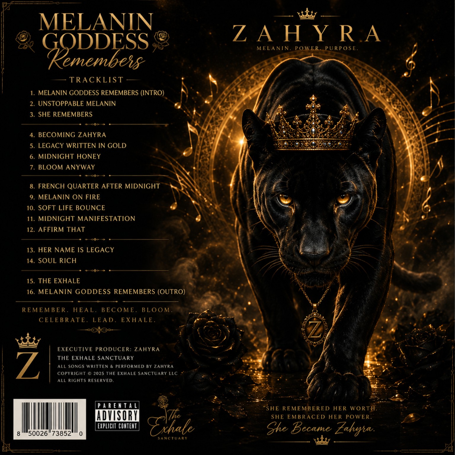 Melanin Goddess Remembers — back cover / tracklist